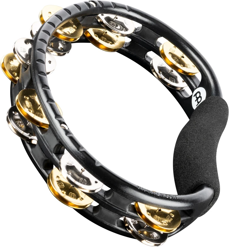 Meinl Percussion Recording Combo Tambourine - 2-Row Tambourine - With Curved Handle - ABS Plastic / Steel and Brass, Black / Natural (TMT1M-BK)