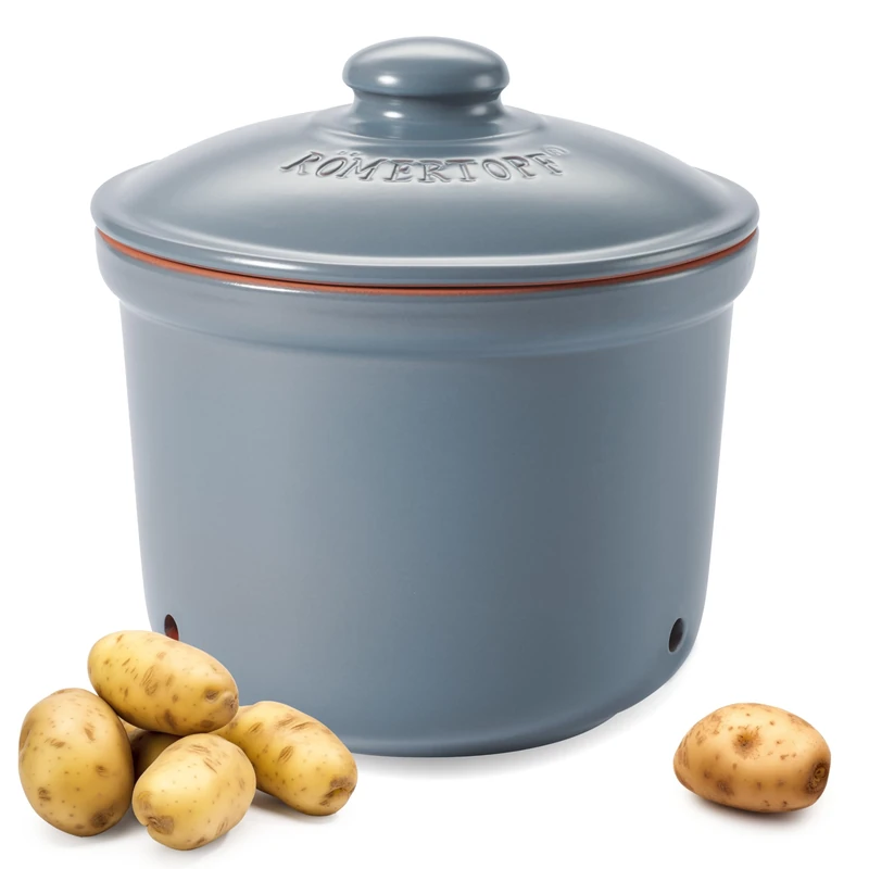 Römertopf Maxi Plus Storage Pot Fresh Pot Made of Natural Clay for Long Shelf Life of Food such as Potatoes Diameter 26.0 cm Blue/Grey