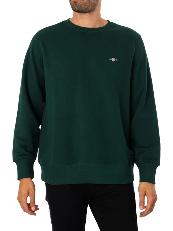 GANT Men's Reg Shield C-Neck Sweatshirt, Tartan Green, XXXL