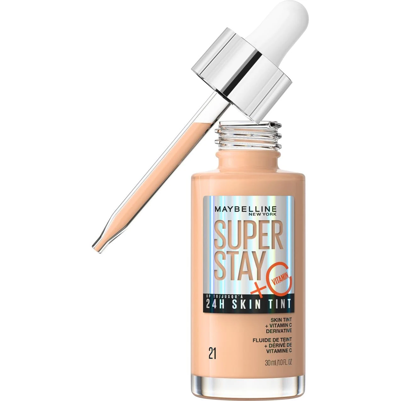 Maybelline Super Stay Skin Tint Foundation, With Vitamin C*, Foundation and Skincare, Long-Lasting up to 24H, Vegan Formula, Shade 21