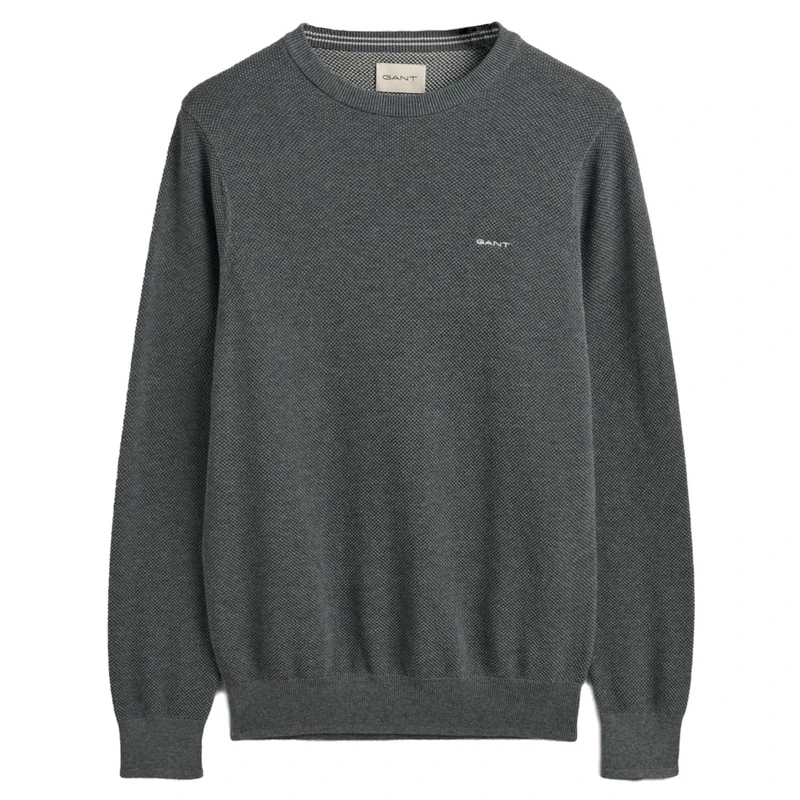 GANT Men's Cotton Pique C-neck Pullover Sweater , Dark Grey Blend,M