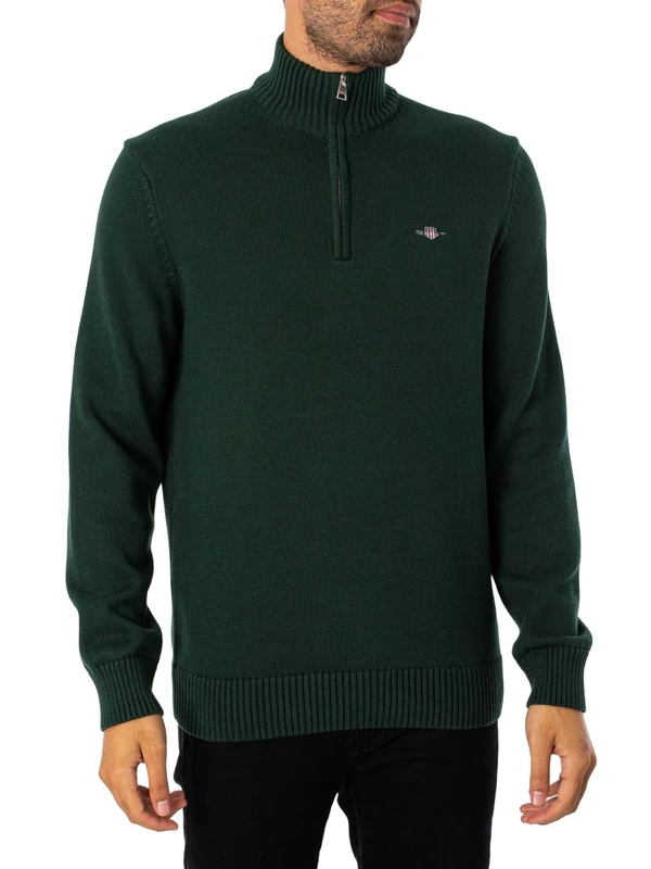 GANT Mens Cotton Half Zip Cream Sweater Green L