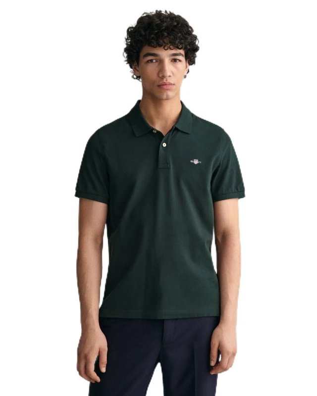 GANT Men's Reg Shield Ss Pique Polo Shirt, Tartan Green, 5XL