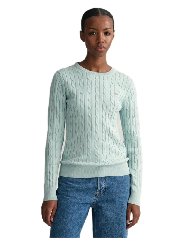 GANT Women's Stretch Cotton Cable C-Neck Pullover, Dusty Turquoise, XXL