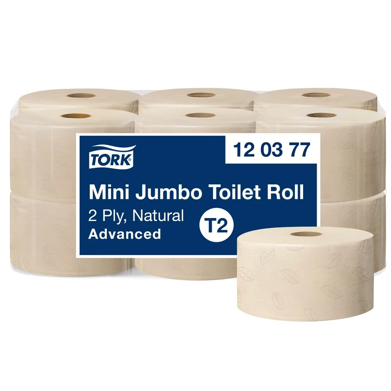 Tork Mini Jumbo Toilet Roll Natural T2, Advanced quality, 2 ply, 1 roll x 170m, 120377