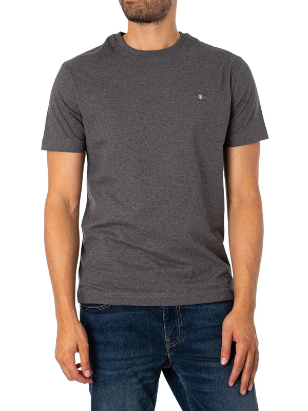 GANT Men's Reg Shield SS T-Shirt, Antracite Melange, L