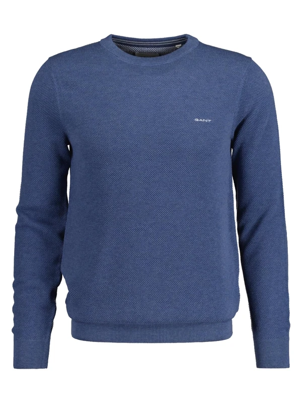 GANT Men's Cotton Pique C-neck Pullover Sweater , Denim Blue Mel,XXL