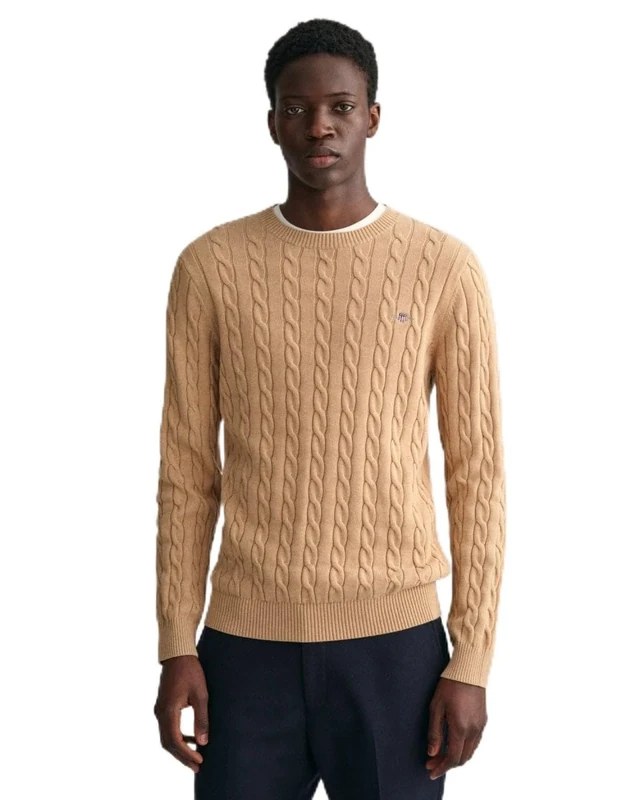 GANT Men's Cotton Cable C-Neck Jumper, Khaki Mel, 4XL