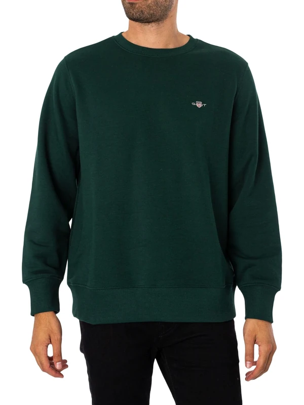 GANT Men's Regular Shield Sweatshirt, Tartan Green, Tartan Green, L