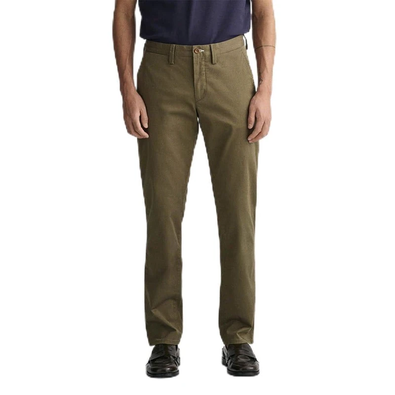 Gant Men's Classic Slim Twill Chinos Trousers, Juniper Green, 34 W/32 L