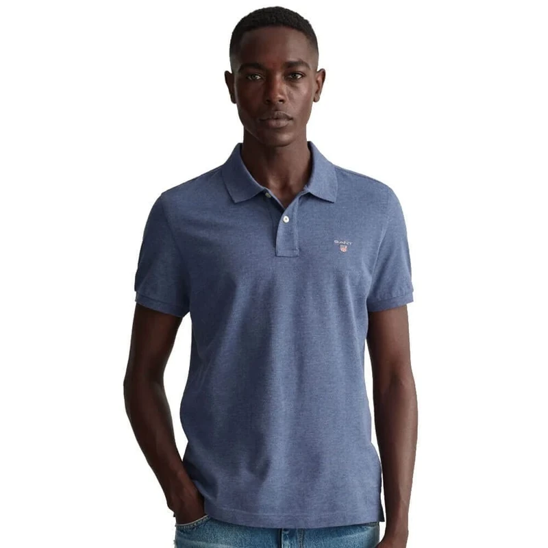 GANT Men's Reg Shield SS Pique Polo Shirt, Dark Jeans Blue Melange, XL