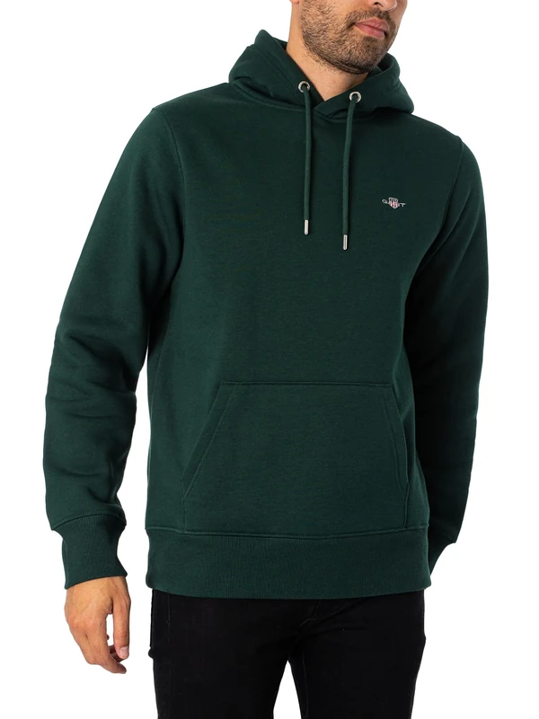 GANT Men's Reg Shield Hoodie, Tartan Green, M