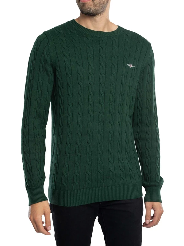 GANT Men's Cotton Cable C-Neck Pullover, Tartan Green, 3XL