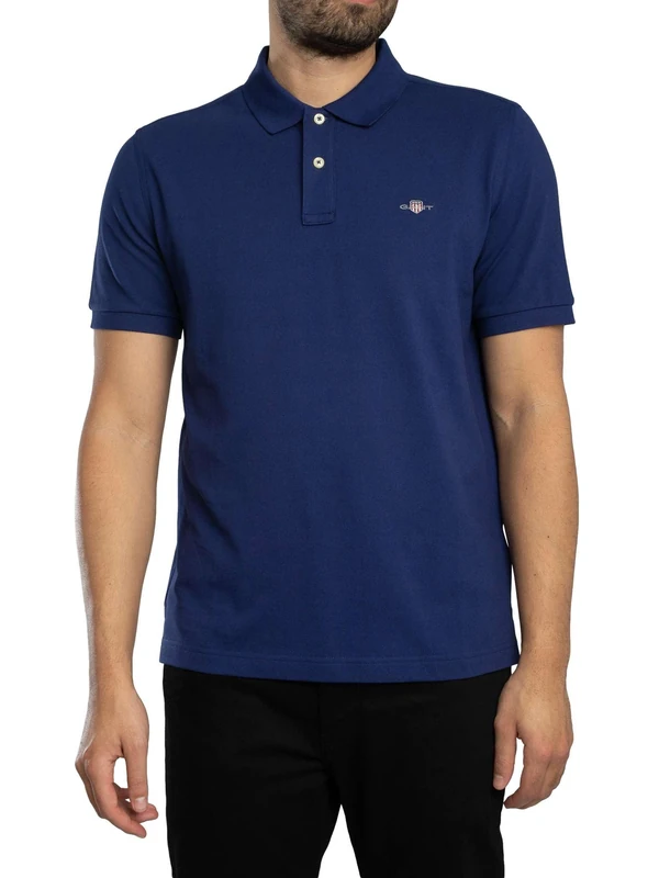 GANT Men's Reg Shield SS Pique Polo Shirt, Rich Navy, XXL