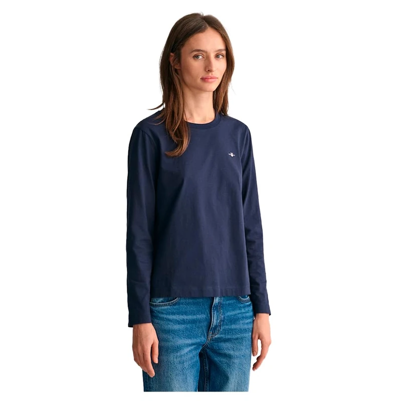 GANT Women's Reg Shield LS T-Shirt, Evening Blue, Large