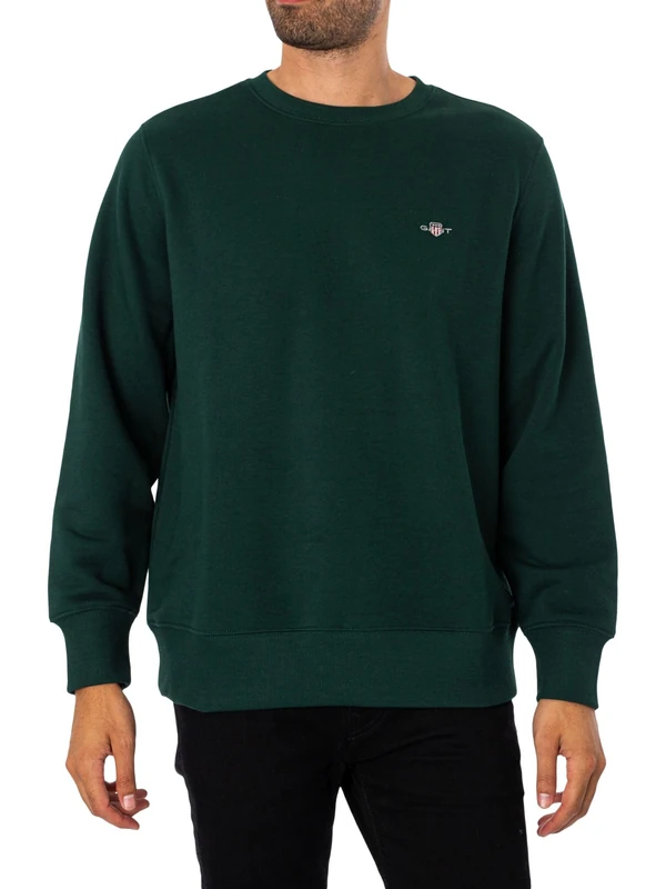 GANT Men's Reg Shield C-Neck Sweatshirt, Tartan Green, M