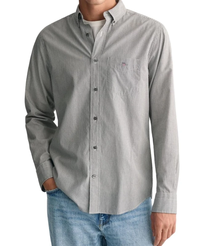 GANT Men's Reg Poplin Banker Bd Shirt, Black, XXL