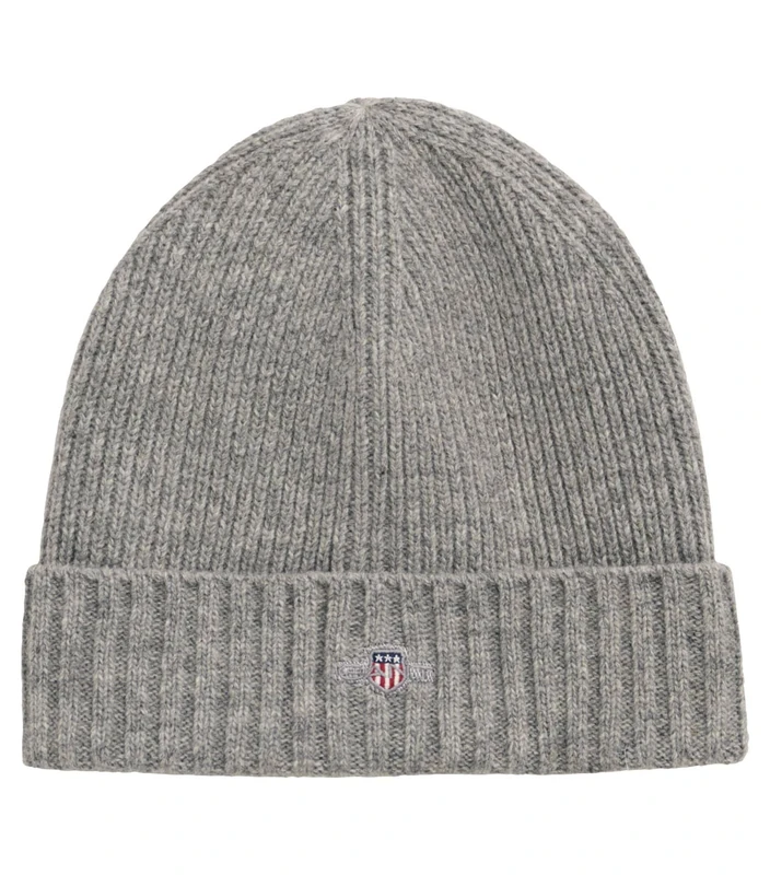 GANT Unisex Shield Wool Beanie Hat, Grey Melange, One Size