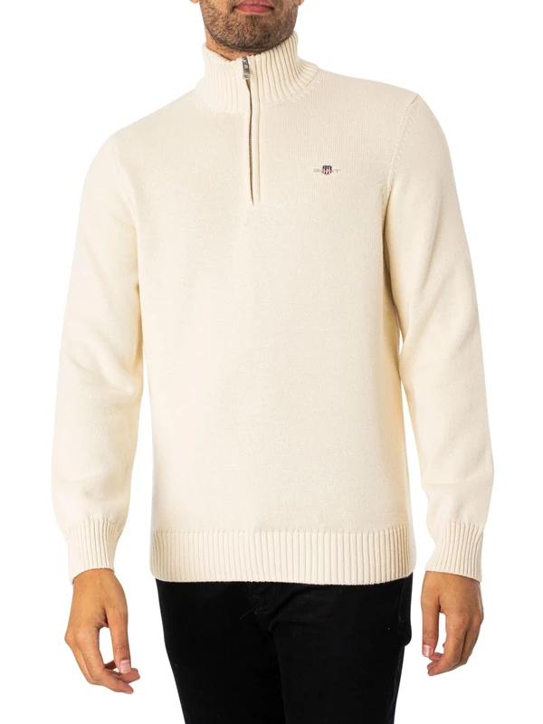 GANT Mens Cotton Half Zip Long Sleeve Jumpers Cream L
