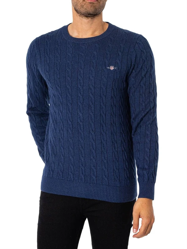 GANT Men's Cotton Cable C-Neck Pullover, Navy (Navy Blend), L - Image 1