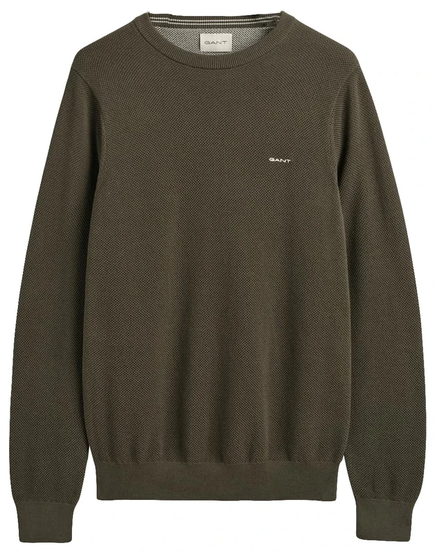 GANT Men's Cotton Pique C-neck Pullover Sweater , Juniper Green,4XL