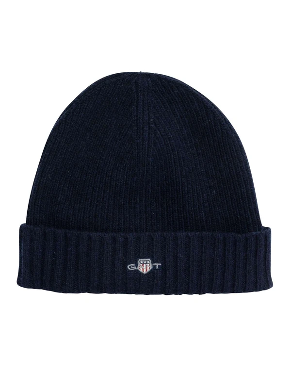 GANT Unisex Shield Wool Beanie Hat, Navy, One Size - Image 1