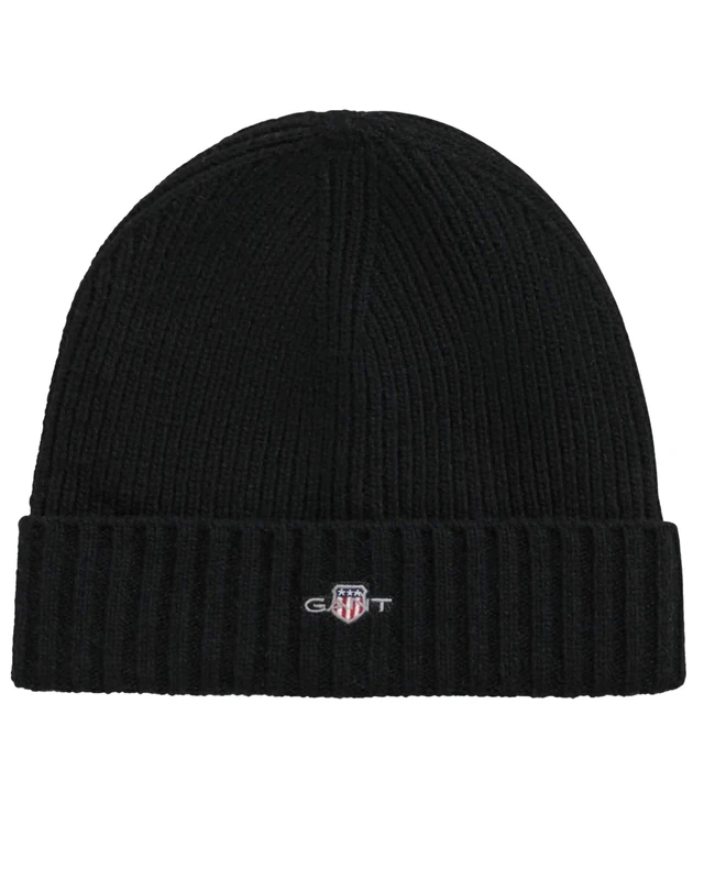 GANT Unisex Shield Wool Beanie Hat, Black, One Size