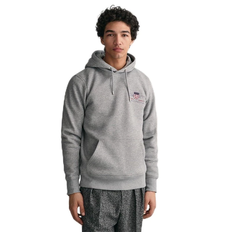 GANT Men's Reg Medium Archive Shield Hoodie Hooded Sweatshirt , Grey Melange,S
