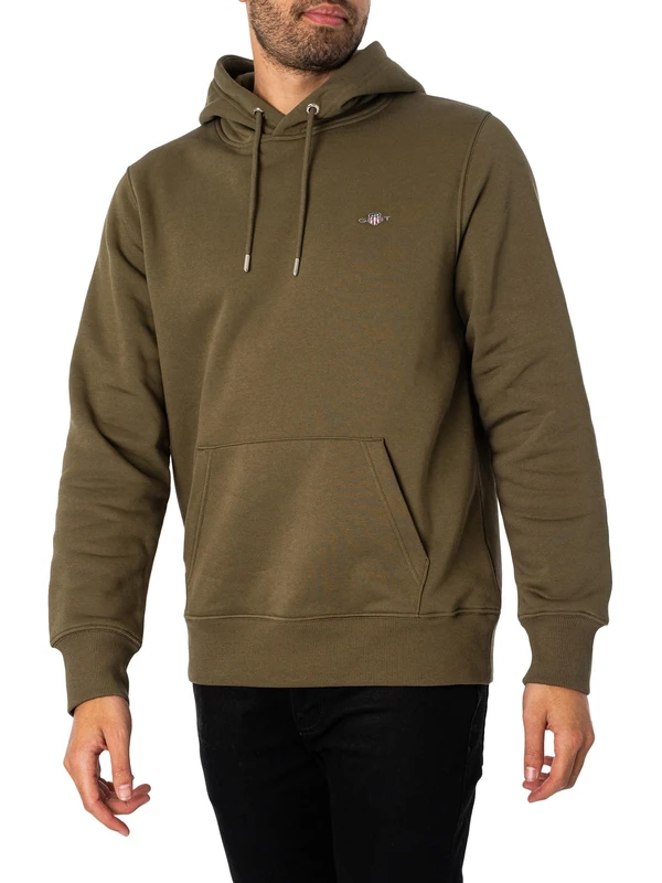 GANT Men's Reg Shield Hoodie, Juniper Green, XL