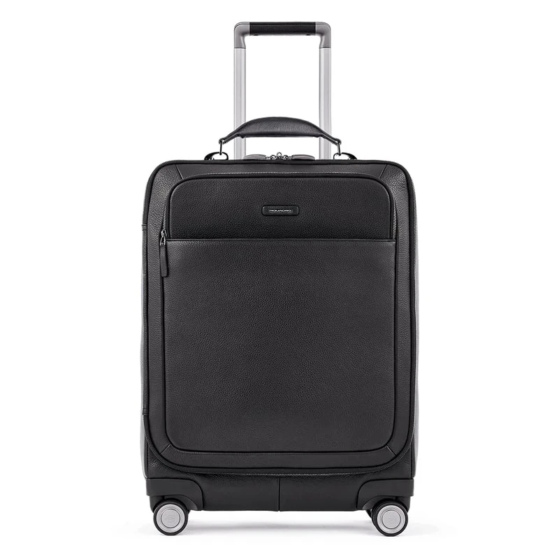 PIQUADRO Modus Slim Cabin Leather Trolley 4 Wheels, Black, Contemporary