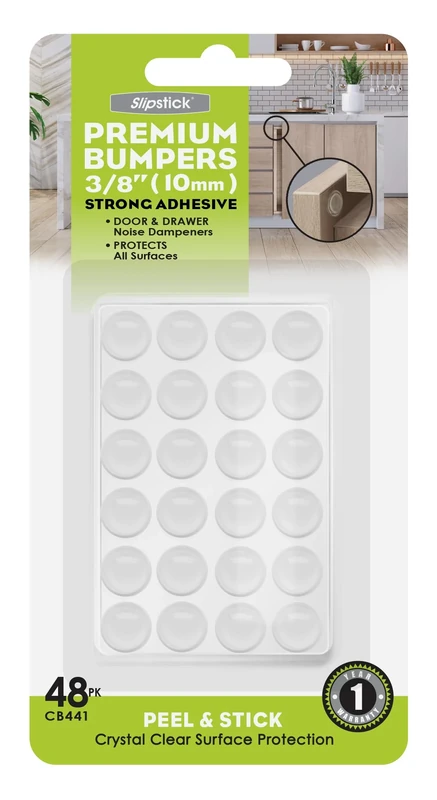 Slipstick Premium Cabinet Door Bumpers Round Transparent Adhesive Pads Cabinet Stoppers Rubber Bumpers for Drawers Cabinets Cutting Boards Glass Panels Picture Frames Furniture 48 Dampers