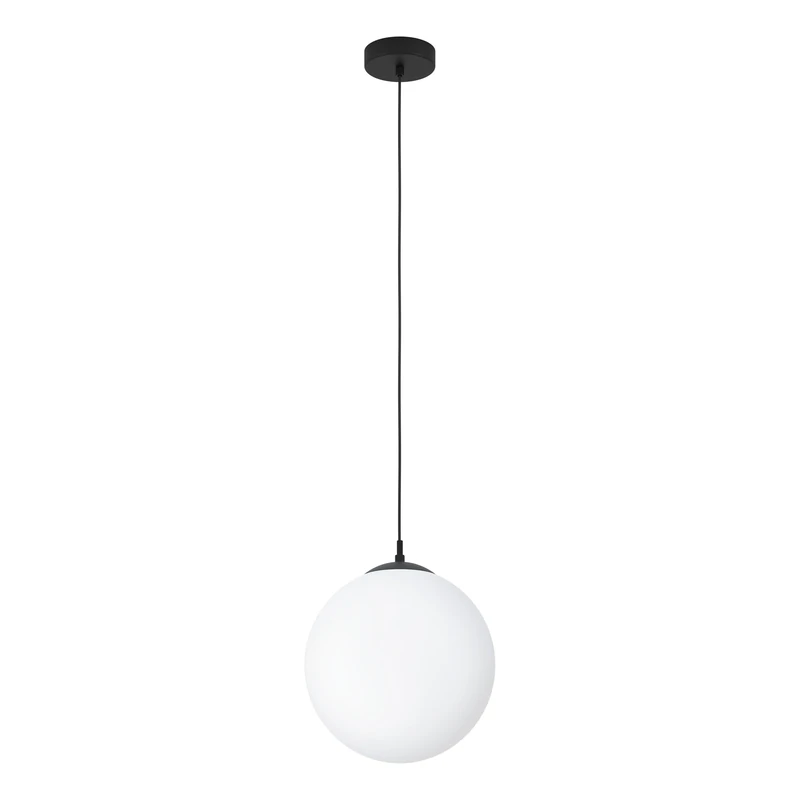 Eglo Pendant lamp Rondo, Dining Table Light, Hanging Ceiling Light in Silver Metal with Opal Matte White Glass Globe, E27 Socket, Ø 30 cm