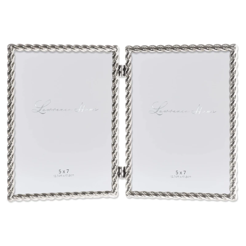 5x7 Hinged Double Cast Metal Picture Frames, Silver Rope Design