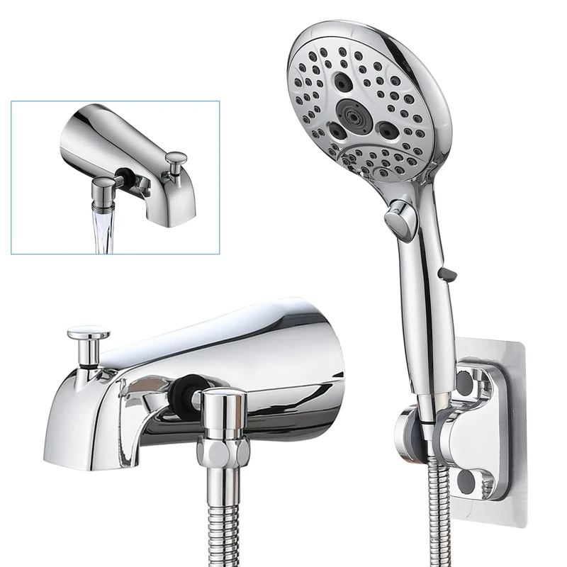 PROOX All Metal Tub Spout with Diverter, 6 Settings Hand held Shower with ON/Off Pause Switch, Bathtub Faucet with Sprayer Chrome