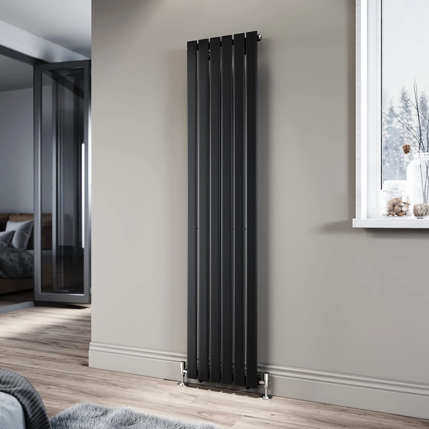 ELEGANT Black Single Panel Radiator 1800 x 408 mm Modern Flat Panel Column Designer Radiator Slim Radiator Tall Upright Central Heating Rad