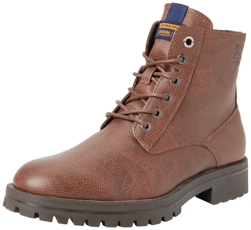 JACK & JONES Men's Jfwbernie PU BootPU Lace-Up Ankle Boots, Cognac, 8 UK