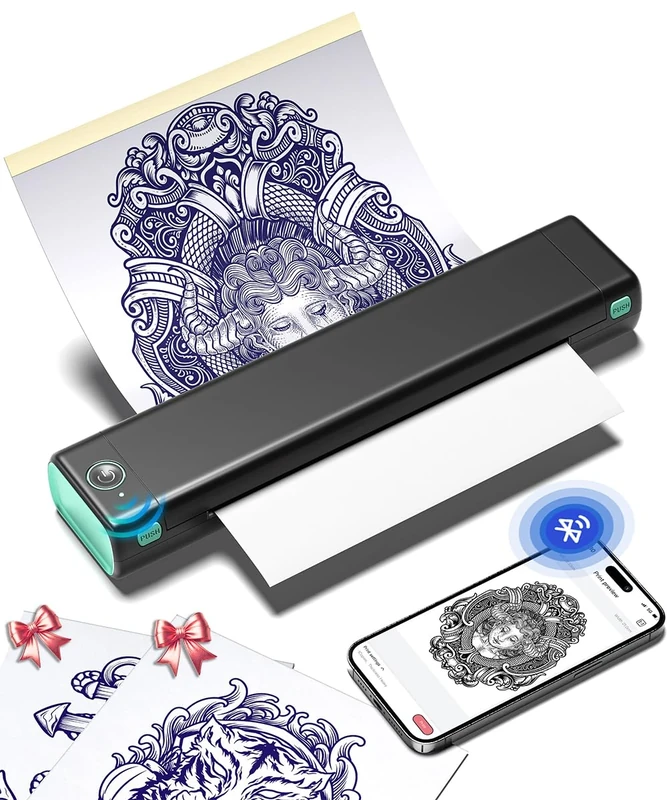 Phomemo M08F Tattoo Printer Tattoo Stencil Machine A4 Tattoo Thermal Printer Drawing For DIY,Temporary and Permanent Tattoos with 10pcs Tattoo Transfer Paper