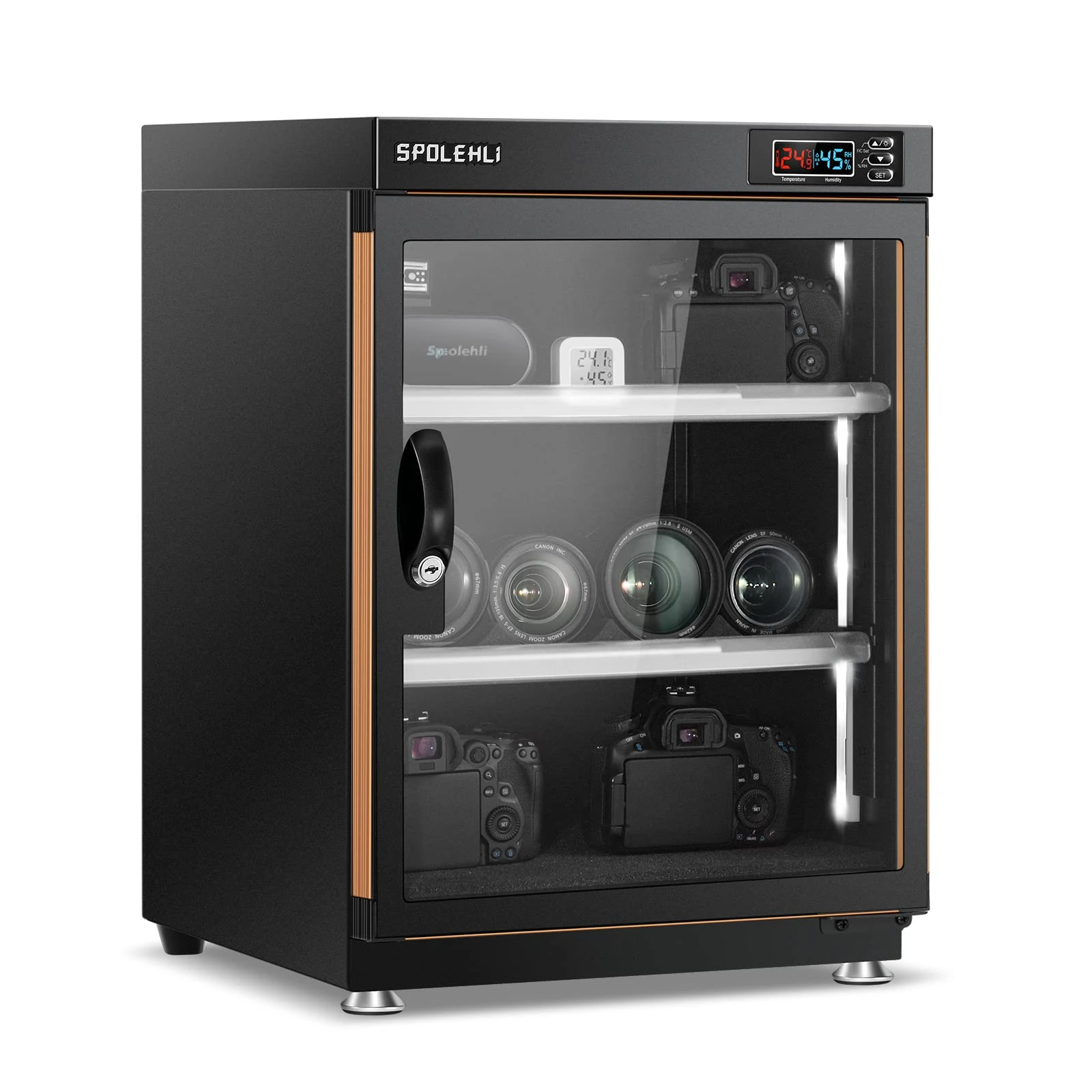 Spolehli Dry Cabinet Camera Digital Control Dehumidifier 70L Electronic Dry Box with LED Lights Noiseless & Energy Saving for Camera Lens & Electronic Equipment Storage(UK Version)