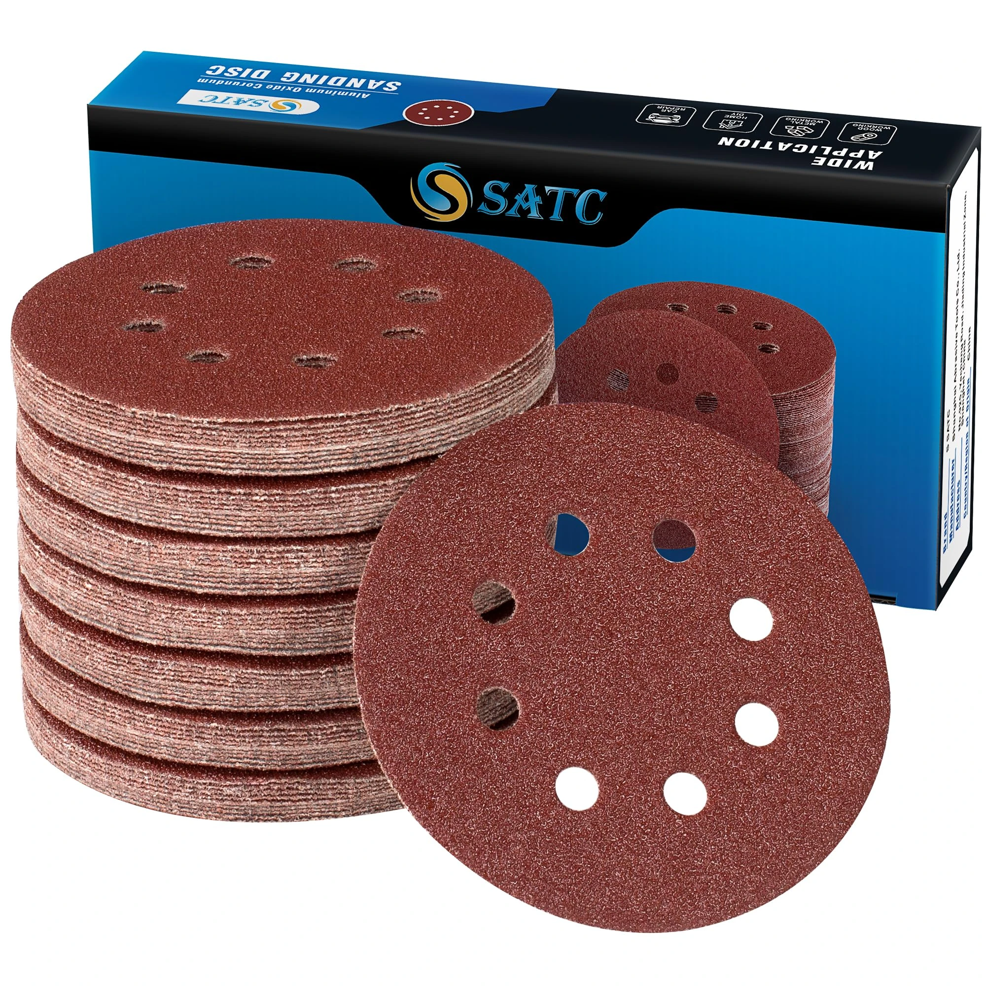 SATC Sanding Discs 80 Grit 72Pcs Orbital Sander Discs 125mm Hook and Loop Round Orbital Sander Pads for Sanding