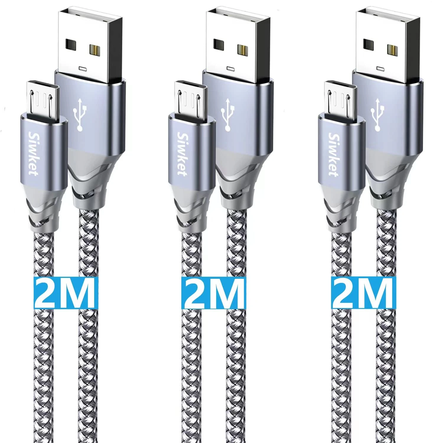 Siwket Micro USB Cable 3Pack 2M Braided USB A to Micro Charge Cable Android Charger Cable Data Sync Cord for Samsung Galaxy J7,S7,S6,Kindle Fire,Fire HD Tablets,PS4 Controller,Sony,HTC,LG,Moto,Huawei