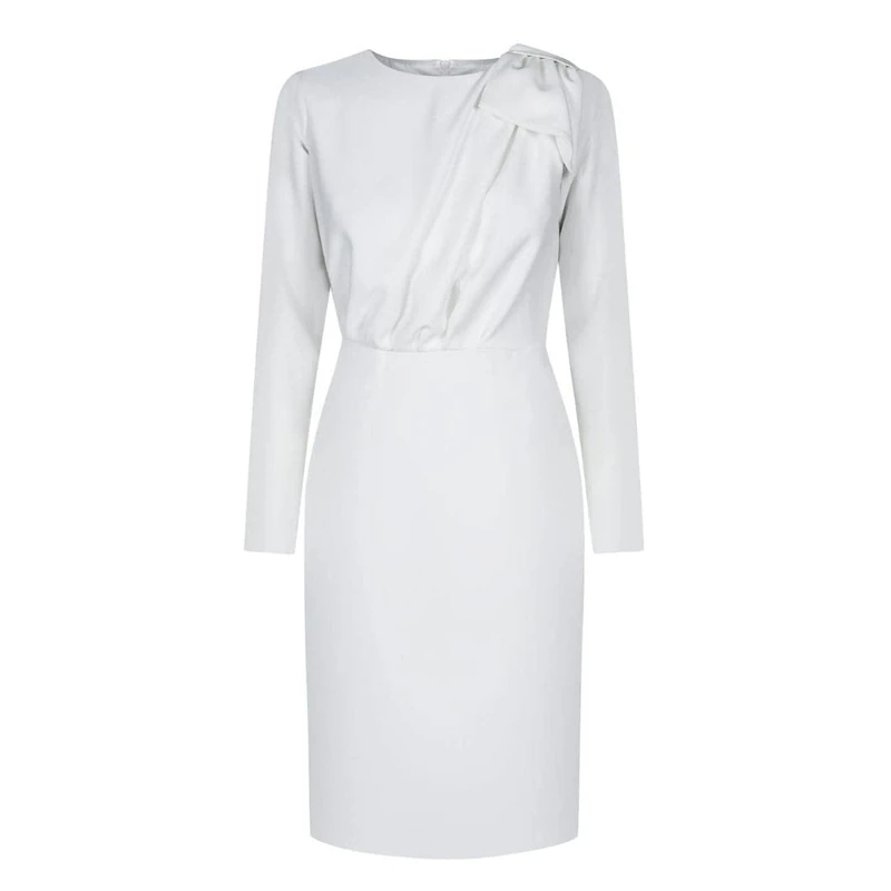 Swing Fashion Women's Bridget | Weiß Elegant | Pencil Business Sheath Festive Party Cocktail Dresses Vintage | Knee Length | Long Sleeve | White | XL(42)