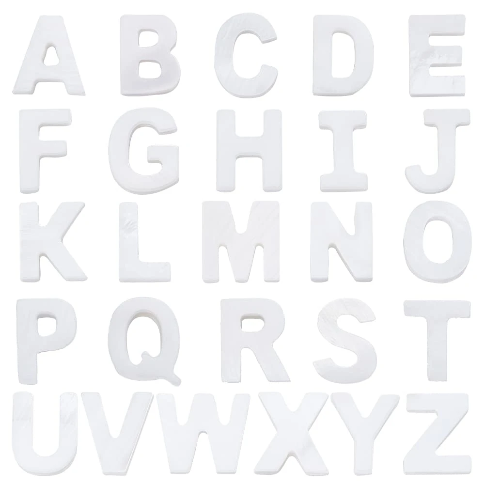 PH PandaHall 26pcs Letter Shell Beads Alphabet Letter Beads Natural Freshwater Pearl Shell Bead A-Z Letters Initial Bead for Wedding Boho DIY Necklace Bracelet Earring Jewellery Making