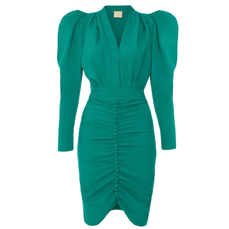Swing Fashion Women's Laura | Grün Elegant | Party Cocktail Evening Business Festive Pencil Dress | Bodycon | V-Neck | Knee Length | Long Sleeve | Green | M(38), M