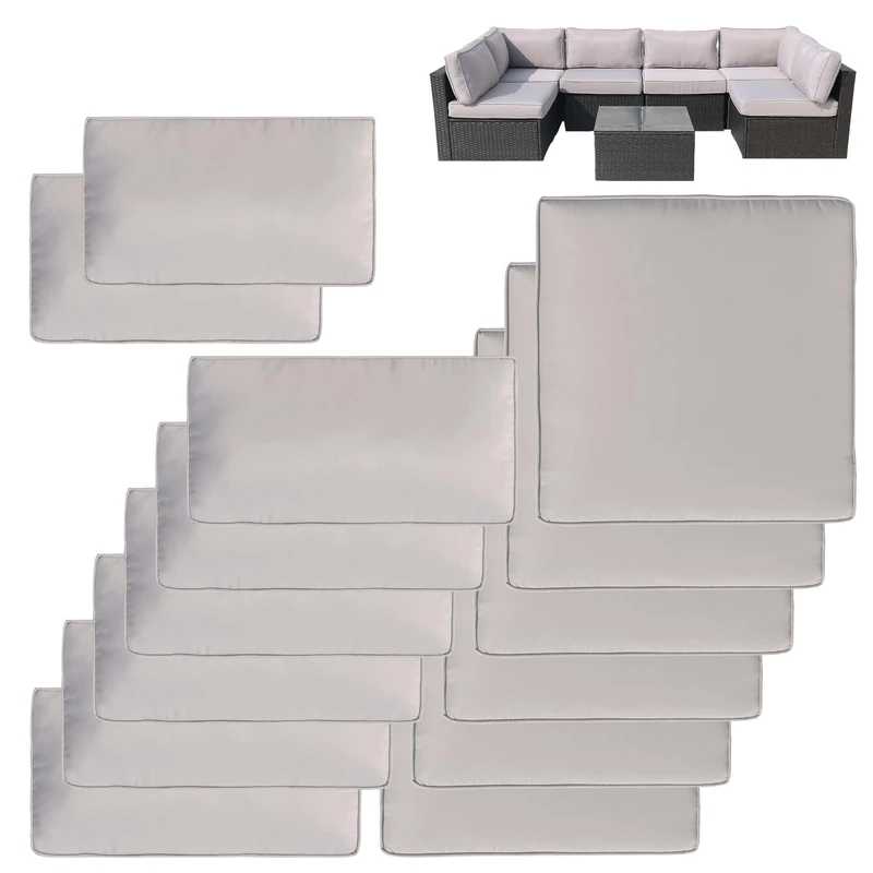VIXLON 14Pcs Patio Cushion Covers Replacement Splashproof UV-Resistant Inelastic Covers with Zippers, Max Compatible 25.6x25.6x4inch Patio Cushion, for 7 Pcs Outdoor Patio Furniture Sets