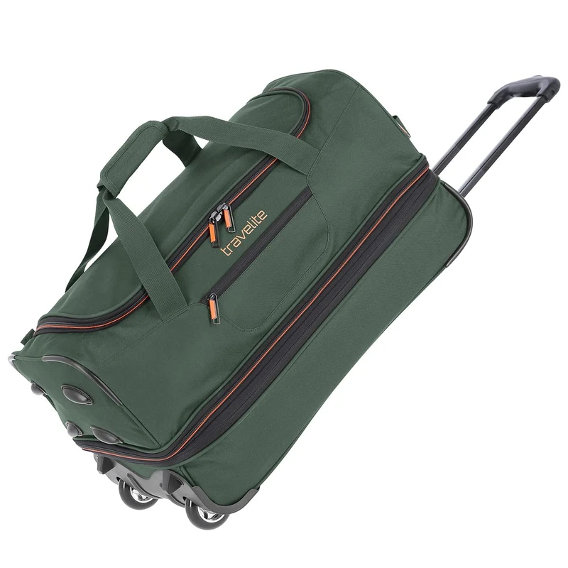 travelite trolley travel bag with wheels medium size, expandable, BASICS, soft luggage trolley bag with expandable fold, 55 cm, 51 - 64 liters
