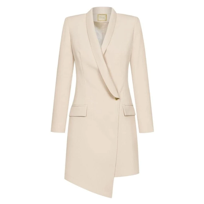 Swing Fashion Women's Blanca | Beige | M Elegant | Business Sheath Festive Party Cocktail Mini Evening Long Sleeve Dress | V-Neck | Short 38, M