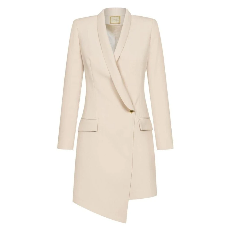 Swing Fashion Women's Blanca | Beige | L Elegant | Business Sheath Festive Party Cocktail Mini Evening Long Sleeve Dress | V-Neck | Short 40, L