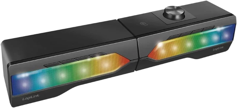 LogiLink Mobile soundbar with party light, 2-in-1 gaming sound system, connection via Bluetooth V5.0 or 3.5 mm stereo jack