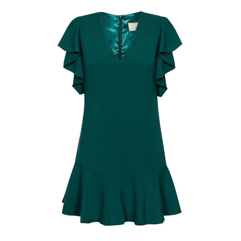 Swing Fashion Women's Megan | Dunkelgrün | L Cocktail Festive Party Sundress | Evening Ruffle Casual Mini Elegant Dress | V-Neck | Short Sleeve | Dark Green | 40, L