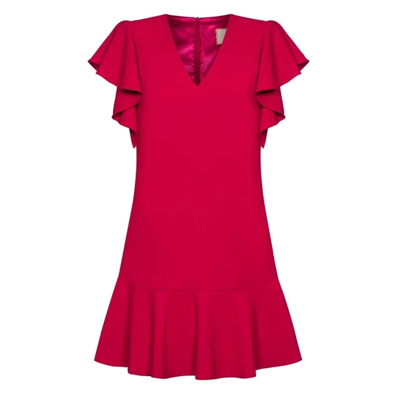 Swing Fashion Women's Megan | Rot | M Cocktail Festive Party Sundress | Evening Ruffle Casual Mini Elegant Dress | V-Neck | Short Sleeve | Red | 38, M